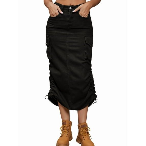 Denim Skirt Below Knee Length High Waisted Jean Skirts for Women
