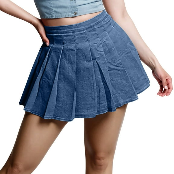Denim Skirt Jean Skirt Plus Size Stylish Short Pleated Denim Skirt for Casual Wear Blue Denim Xxl