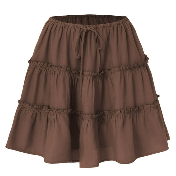 Denim Skirt Midi Mini Skirts for Women High Waist Ruffle Tiered A-Line Flowy Short Loose Casual Summer Beach Skirts Brown XL