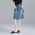 thumbnail image 1 of Denim Skirt Women High Waiste Plus Size Skirt Casual Slimming A Line Split Comfortable Womens Skirts Blue L, 1 of 8