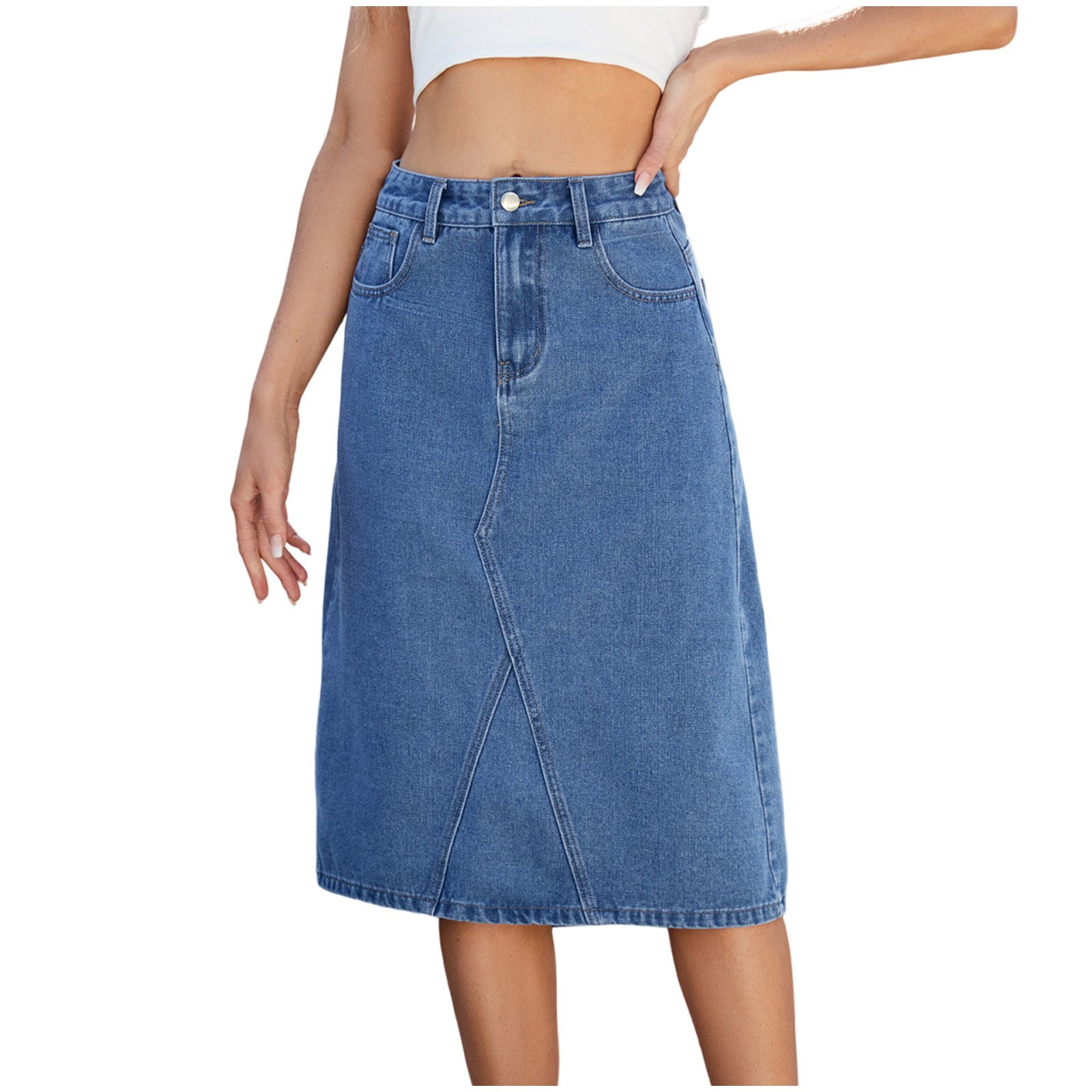 Floor length women's denim skirt