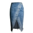 thumbnail image 1 of Denim Skirt for Women Stretch Cotton Mid Length Wash Fitted Jean Skirts Casual Work Office Long High Slit Skirts Bodycon Washed Stretchy Hip Denim Skirts, 1 of 7