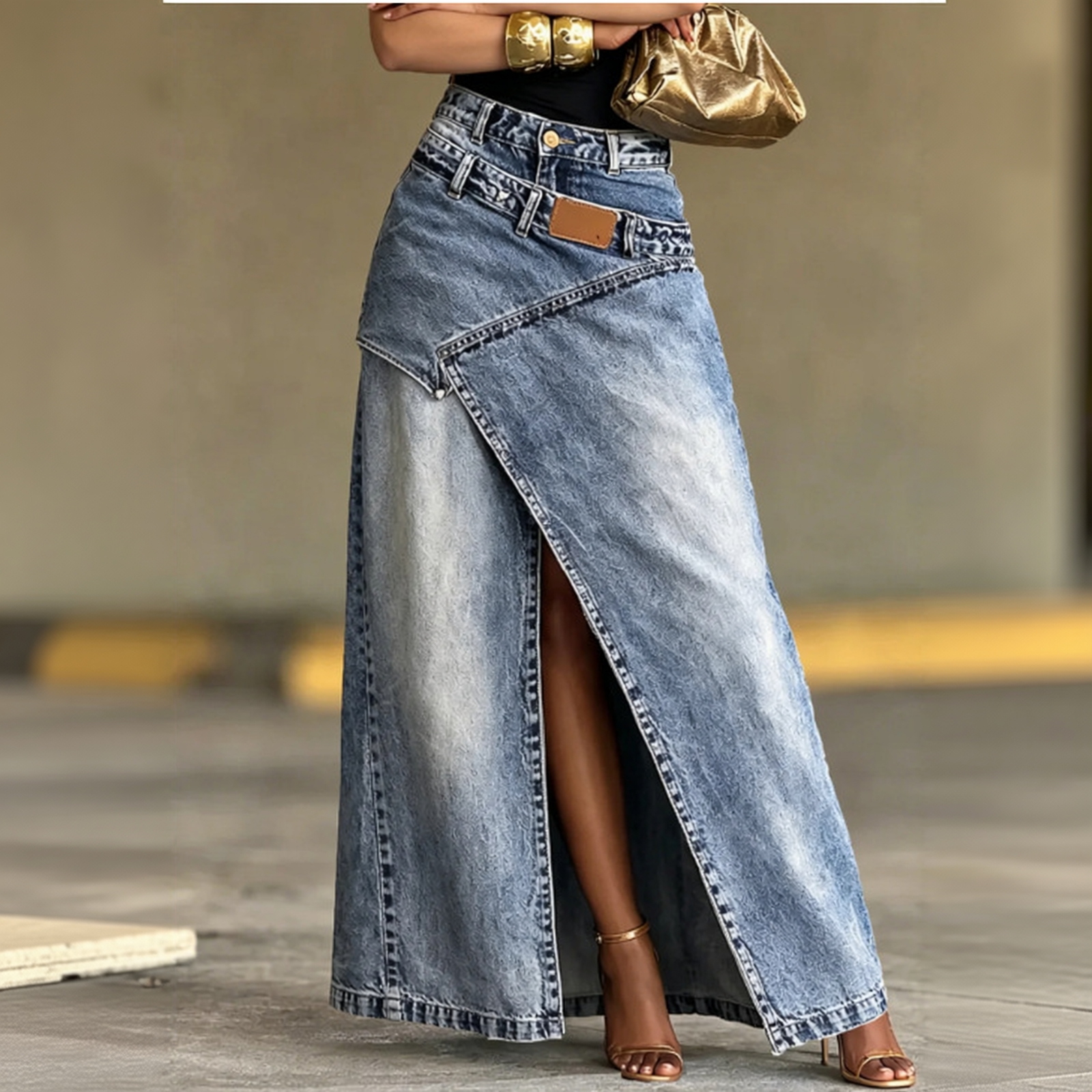 Denim Skirt Womens Asymmetrical Overlap High Waisted Button Zipper Closure Maxi Skirts Front Slit Vintage Washed Attire: Reviewed for Real Life