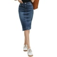 thumbnail image 1 of Denim Skirt for Women High Waist Split Back Pockets Knee Length Pencil Skirt XS Dark Blue, 1 of 6