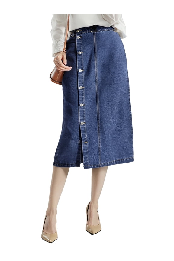 Denim Skirt with Slit, Women's Casual High Waist Split Midi Jean Skirts, Slim Fit Pencil Skirt