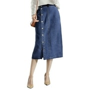 PAOLA RIBONI Denim Skirt with Slit, Women's Casual High Waist Split Midi Jean Skirts, Slim Fit Pencil Skirt
