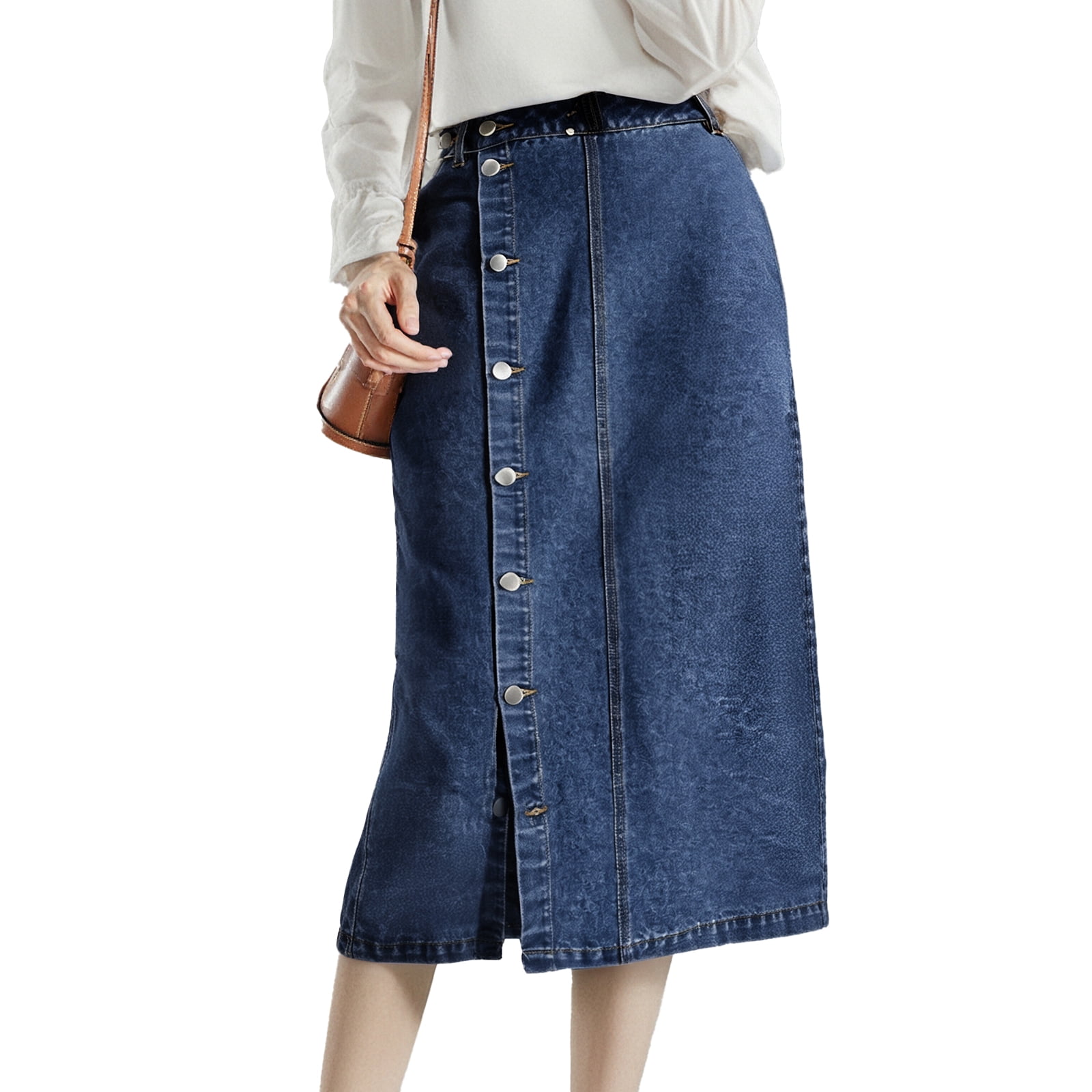 PAOLA RIBONI Denim Skirt with Slit, Women's Casual High