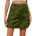 thumbnail image 1 of Denim Skirts for Women Elastic Waist Mini Skirt with Pockets Summer Casual Button Cargo Skirts, 1 of 5