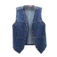 thumbnail image 1 of Denim Sleeveless Vest - Women's Casual Pocketed Jacket, Loose Fit Layering Piece | Baberdicy | Women Autumn Solid Color with Pocket Loose Casual Sleeveless (Dark blue | XL), 1 of 6