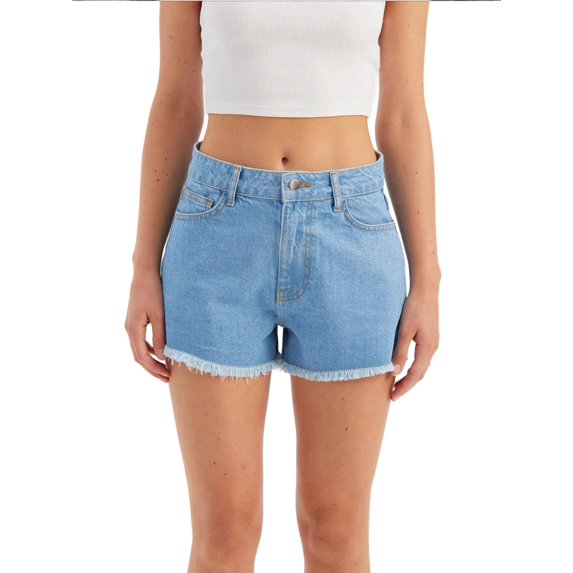 Denim Solid High Waist Shorts