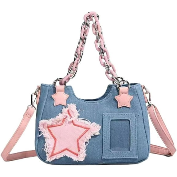 Denim Stars Kawaii Single Shoulder Crossbody Bag Ita Bag Y2k Chains Handbag Aesthetic Cute Crossbody Bag