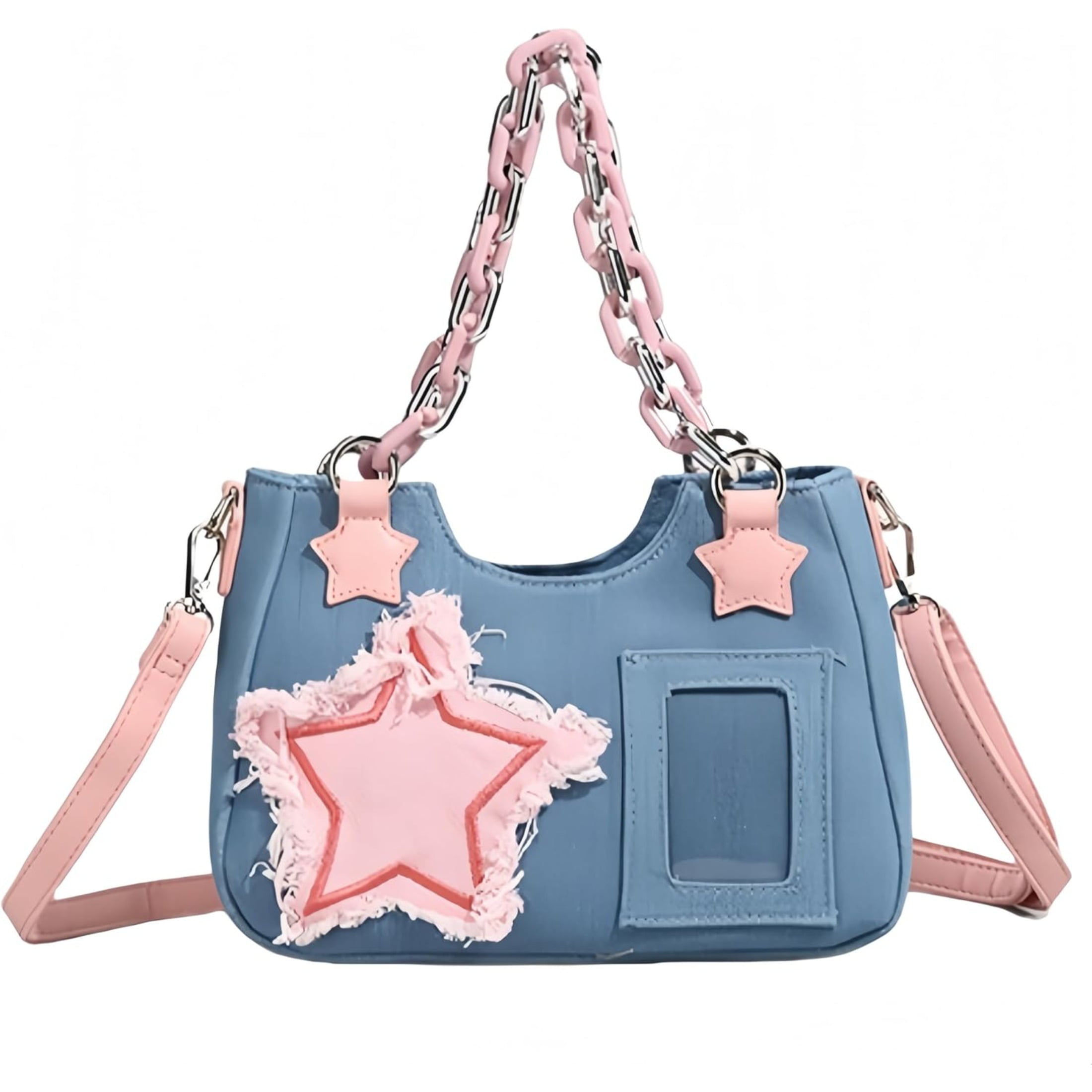 Denim Stars Kawaii Single Shoulder Crossbody Bag Ita Bag Y2k Chains Handbag Aesthetic Cute Crossbody Bag