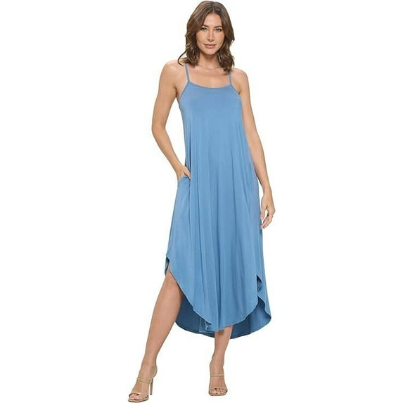 Denim Steel Medium Size Women's Rayon Modal Sexy Casual Sleeveless Stylish Maxi W/Pockets, Long Lingerie, Nightgowns, Summer Dresses