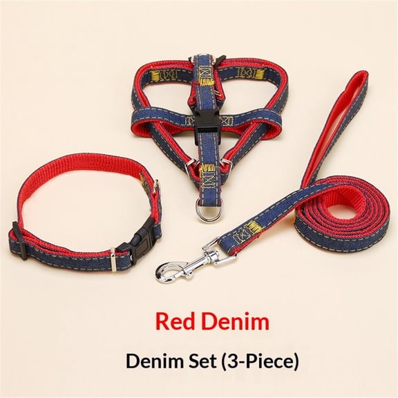 Denim Step-in Dog Harness,No Pull Escape-Proof Dog Harness and Set,Adjustable Quick Fit Dog Halter Vests for Small Medium Size Dogs Back Clip Anti-Twist for Easy Walking Training RunningL