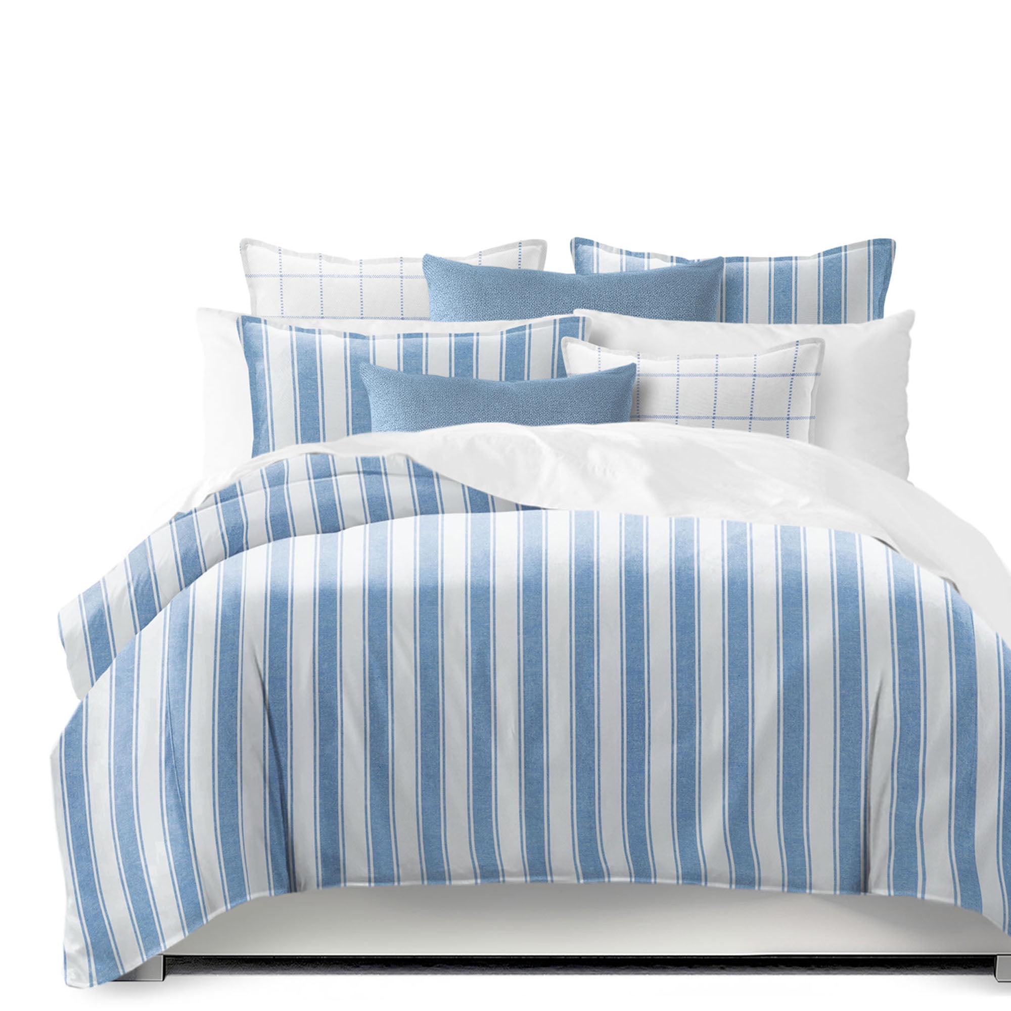 Denim Stripes Blue/Ivory Comforter Set Queen