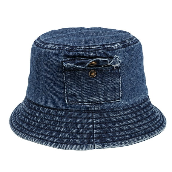 Denim Sun Hat Flat Top Lightweight Pocket Decor Bucket Hat for Daily Life