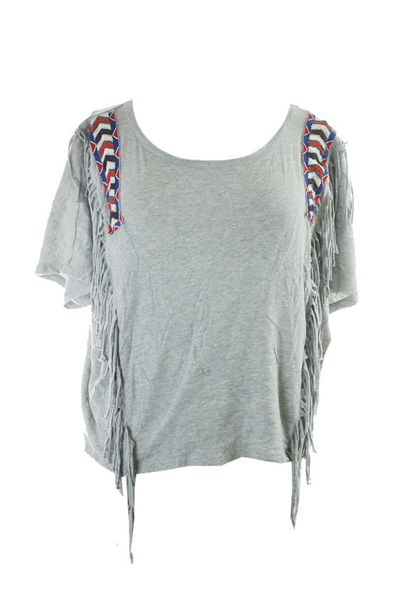 Denim Supply  Grey Draped Beaded Fringe Tee M