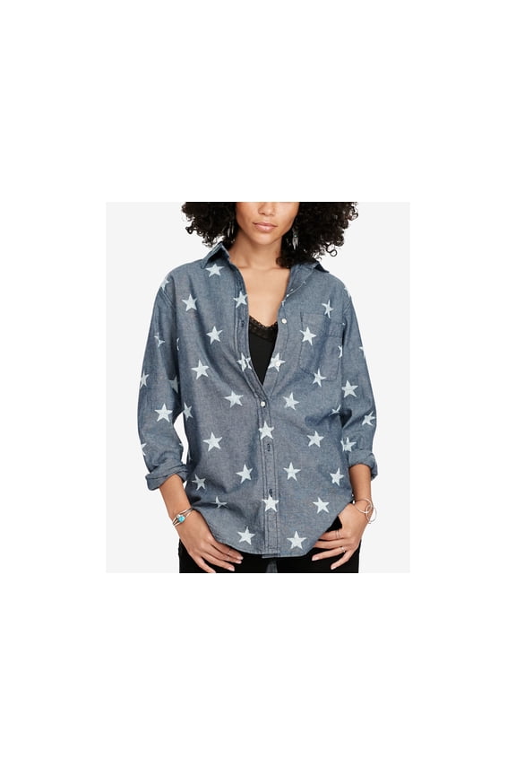 Denim Supply Ralph Lauren Chambray Boyfriend Shirt Blue Star Multi XS
