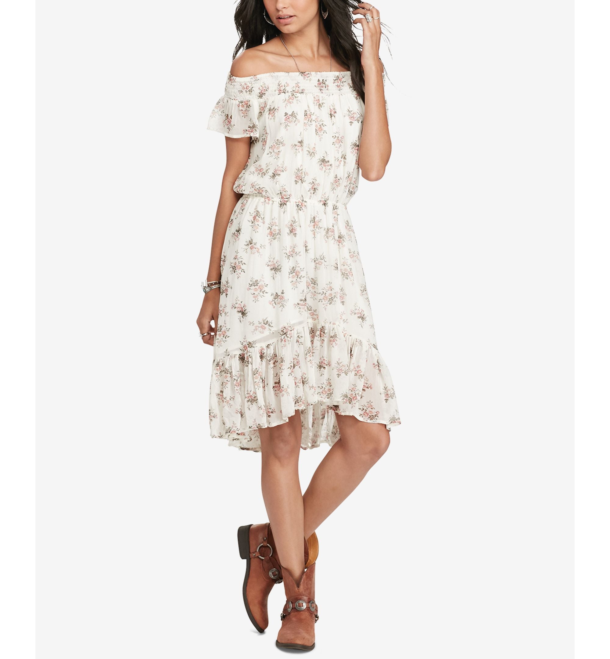 Denim Supply Ralph Lauren Floral Print Off The Shoulder Dress Euclid Floral  Cream Combo S - Walmart.com