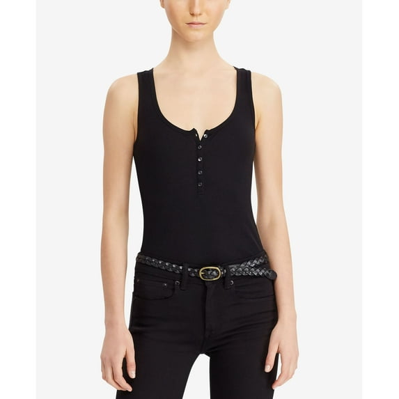Denim Supply Ralph Lauren Stretch Henley Bodysuit Black L