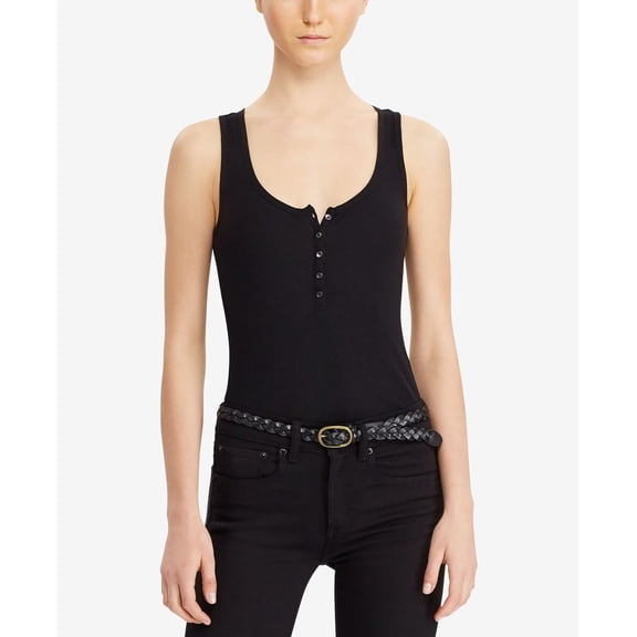 Denim Supply Ralph Lauren Stretch Henley Bodysuit Black XS