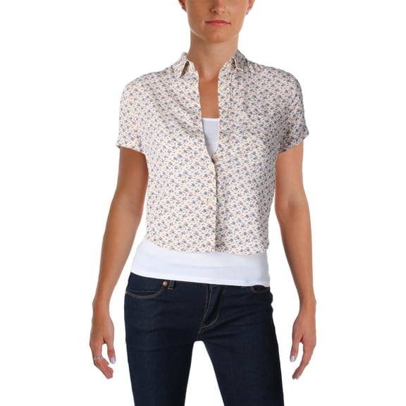 Denim & Supply Ralph Lauren Womens Floral Print Button-Down Top Ivory S
