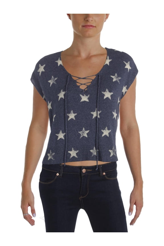 Denim & Supply Ralph Lauren Womens Star-Print Short Sleeves Pullover Sweater