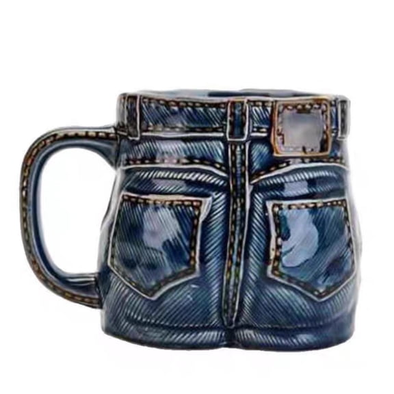 Denim Texture Ceramic Mug - 15oz High - Fired Stoneware Coffee Cup, Durable & Microwave Safe, Perfect Gift for Denim & Coffee Lovers,Blue