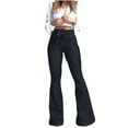 thumbnail image 1 of Denim Tie Flare Leg Pants for Women Solid Color High Waist Bell Bottom Pants with Pockets Slim-Fit Ankle Length Jeans Trousers, 1 of 8