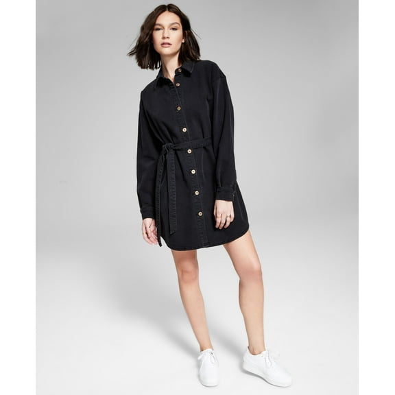 Denim Tie Waist Dress Charcoal Wash XL