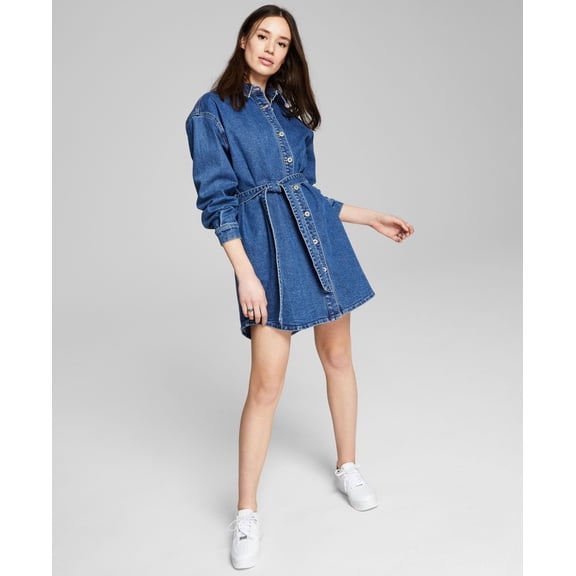 Denim Tie Waist Dress Med Wash XXL