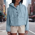 thumbnail image 1 of Denim Tops for Women Trendy Hoodies with Pocket Loose Button up Jean Pullover Drawstring Hooded Sweatshirts (XL, Light Blue), 1 of 7