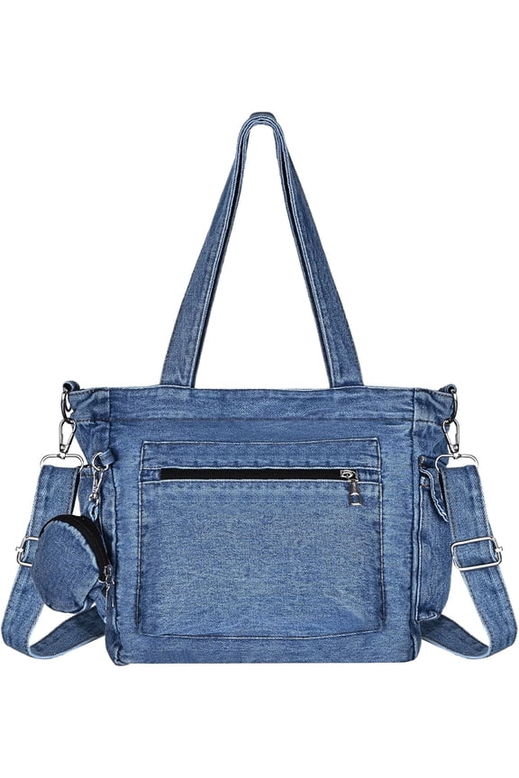 Denim Tote Bag Jean Purses for Women Denim Crossbody Bags with Small Purse Shoulder Handbag