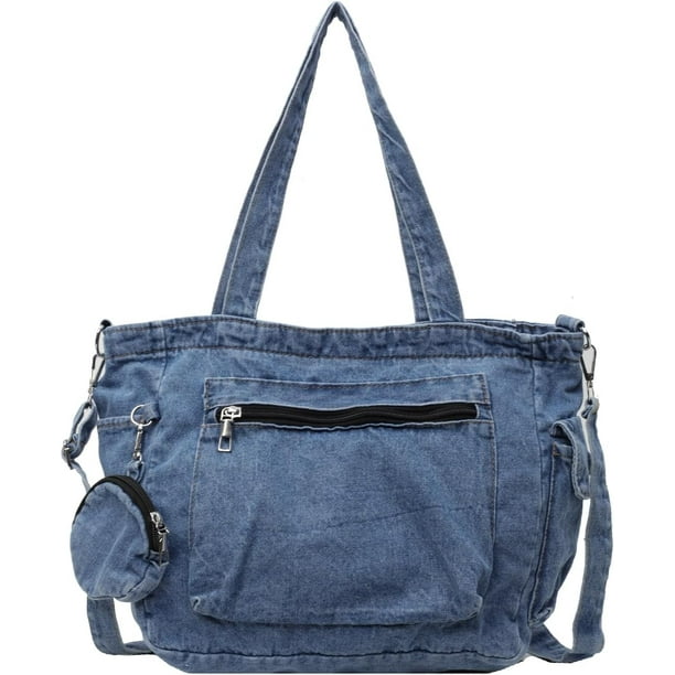 Denim Tote Bag, Large Capacity Jean Purses for Women Denim