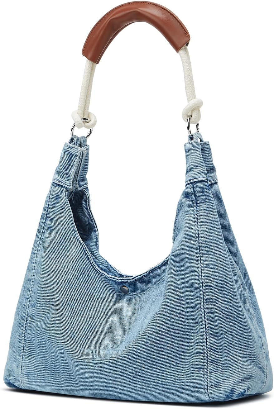 Denim Tote Bag Large Capacity Jean Purses for Women Handbags Soft Shoulder Ladies Purses
