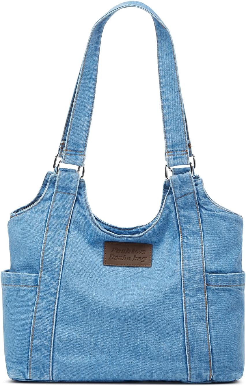 Denim Tote Bag Large Capacity Jean Purses for Women Handbags Soft Shoulder Ladies Purses