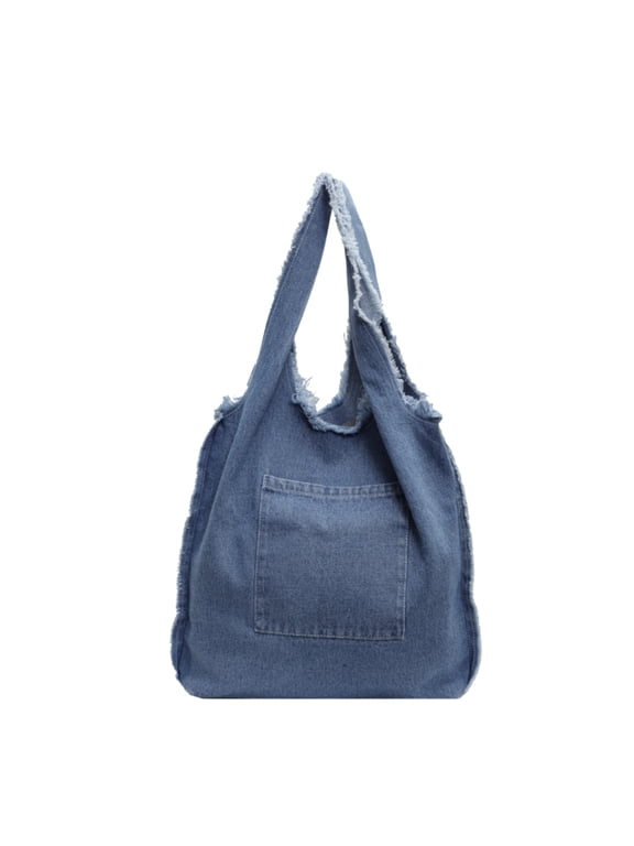 Denim Tote Bag Shoulder Handbag for Shopping Travel, Open Top with Front Pocket, Casual Everyday Carry for Women Men