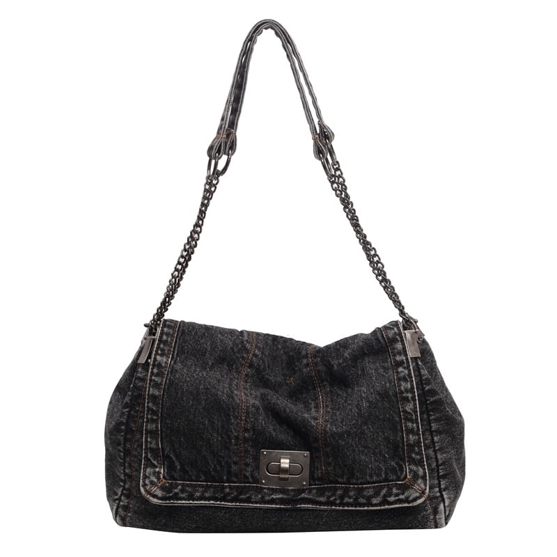 Denim Tote Bag for Women Fashion Adjustable Chain Shoulder Handbag Crossbody Bag Retro Zipper Hobo Purse