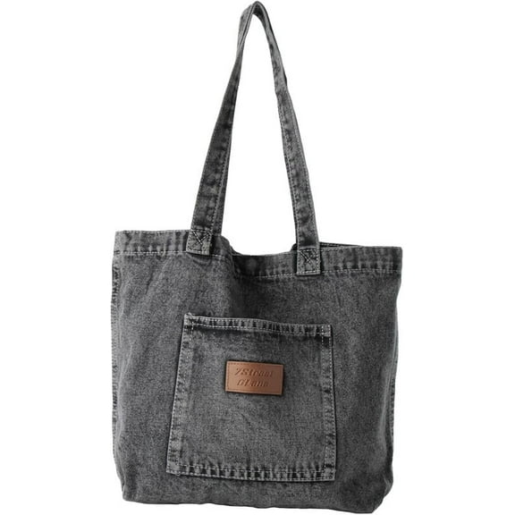 Denim Tote Bag for Women Shoulder Handbag Perfect for Work Shopping,Hobo Bag (Black)