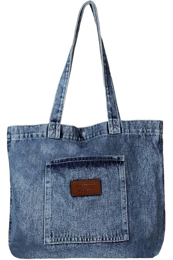 Denim Tote Bag for Women Shoulder Handbag Perfect for Work Shopping,Hobo Bag (Blue)