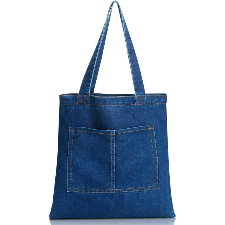 Denim tote bag with zipper sale
