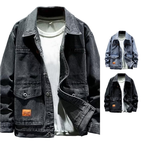 Denim Trucker Jacket for Men Casual Lapel Collar Button Down Jean Coat with Pockets for Fall Winter Daily Wear and Weekend Outings
