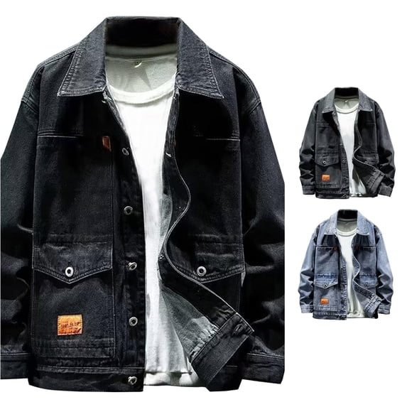 Denim Trucker Jacket for Men Casual Lapel Collar Button Down Jean Coat with Pockets for Fall Winter Daily Wear and Weekend Outings
