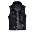 thumbnail image 1 of Denim Vest Men Lapel Sleeveless Slim Fit Retro Ripped Casual Jean for Mens, 1 of 9