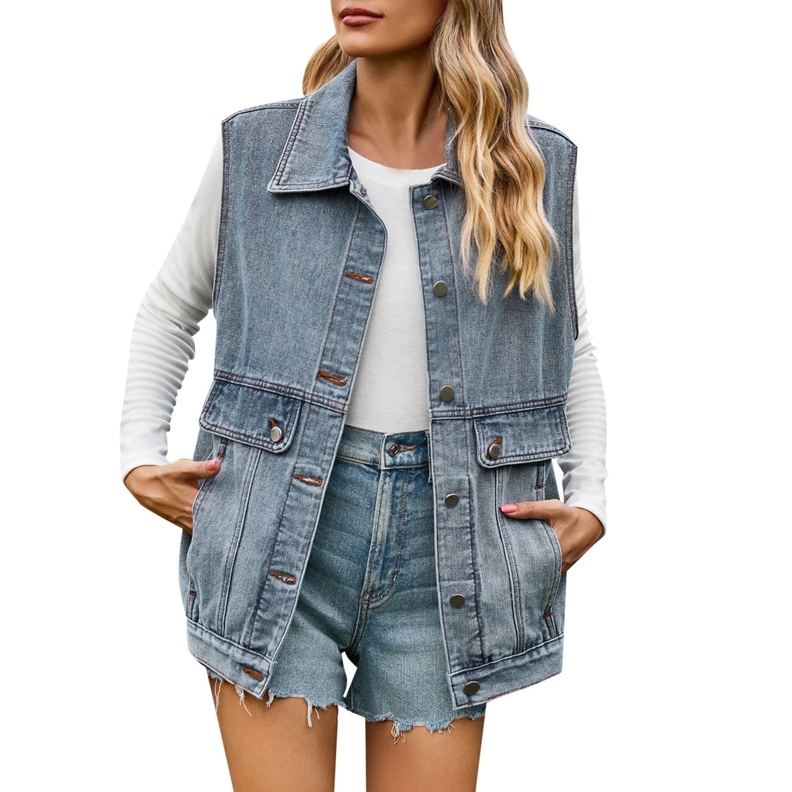 Denim Vest Shoulder Summer Fashion Trend Denim Sleeveless Vest Women ...