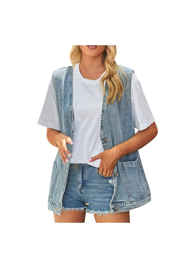 Denim Vest for Women, Women's Denim Vest Oversized Jean Sleeveless Button Down Outerwear Waistcoat Jacket Denim Jacket for Women Denim Vest Jean Jacket for Women BlueM