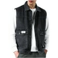 thumbnail image 1 of Denim Vest for Men Sleeveless Motorcycle Jacket Vintage Button Down Lapel Trucker Jean Jackets with Pockets, 1 of 5