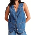 thumbnail image 1 of Denim Vest for Women Casual V Neck Button Down Sleeveless Jean Jacket, 1 of 6