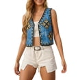 thumbnail image 1 of Denim Vest for Women Deep V Neck Tie Top Sleeveless Waistcoat Jean Vests, 1 of 3