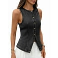 thumbnail image 1 of Denim Vest for Women Sleeveless Strechy Jean Vest Top Button Down Crewneck Casual Summer Western Waistcoat Black Grey M, 1 of 9